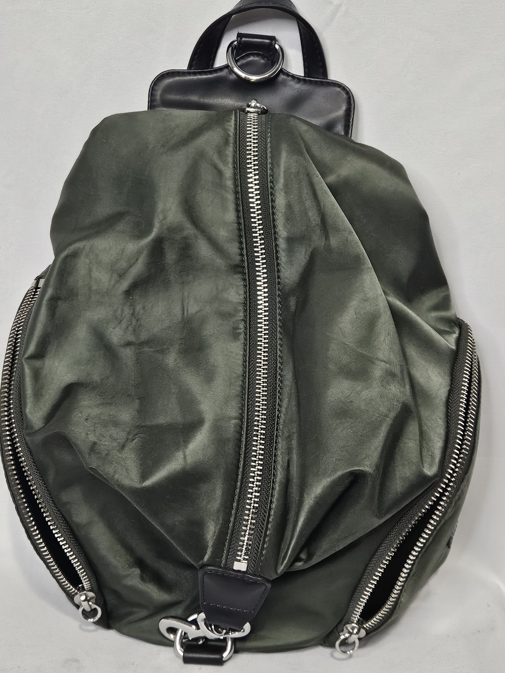 Rebecca Minkoff Julian Backpack Olive Nylon Utility Travel Bag Purse Satin Green